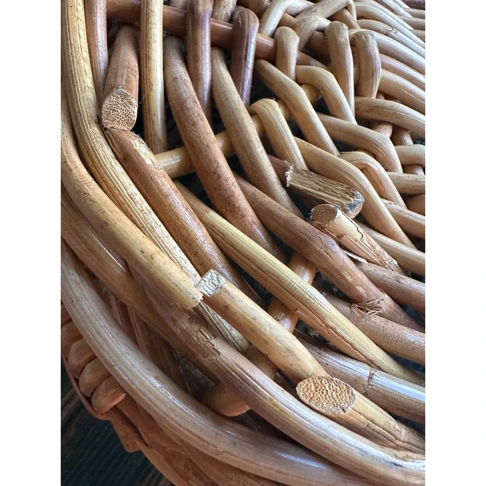 Vintage Wicker Rattan Oval Basket with Handles Rustic Boho Home Decor Storage
